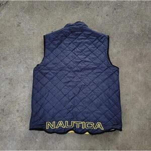 Vtg 90s Nautica Competition Spell Out Reversible Full Zip Vest Navy Yellow XL